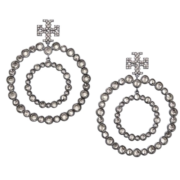 Tory Burch Jewelry Tory Burch Crystal Doorknocker Hoop Earrings